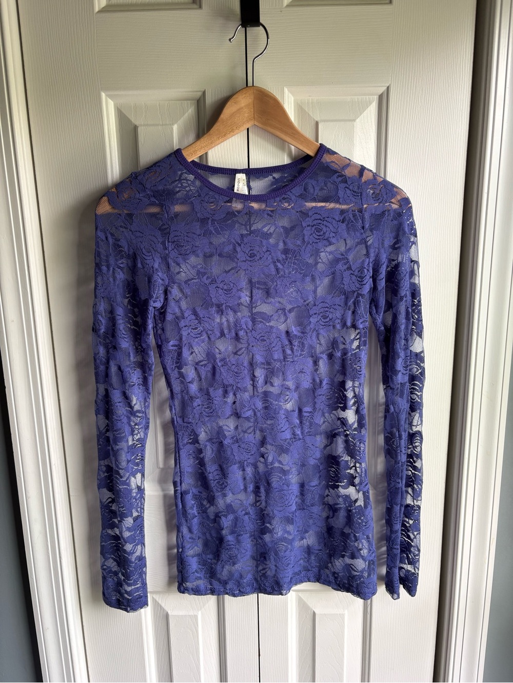 Color Story Womens Purple Sheer Lace Long Sleeve Top Fairycore Size Small